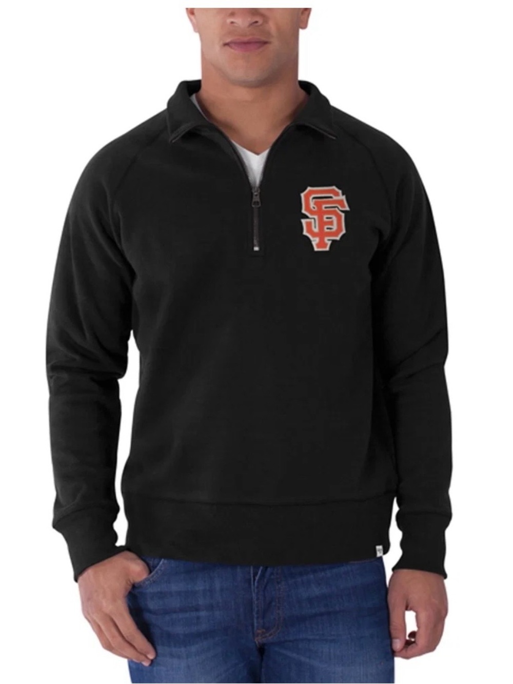 47 Men's Black V-Neck Pullover with Orange SF Logo